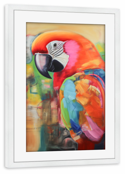 Poster mit Rahmen weiß "Bunter pop-art Ara" artboxONE - Natur,Tiere,Abstrakt