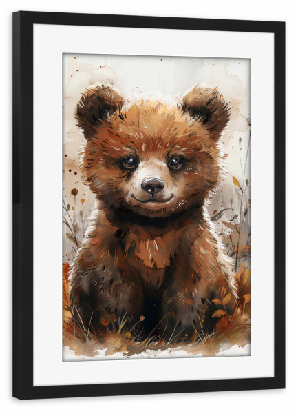 Poster mit Rahmen schwarz "Baby Bear (matart)" artboxONE - Für Kinder,Tiere - Bear,Bears,Animal,Animals,Nature,Baby,Cute,Wild,Painting,Watercolor