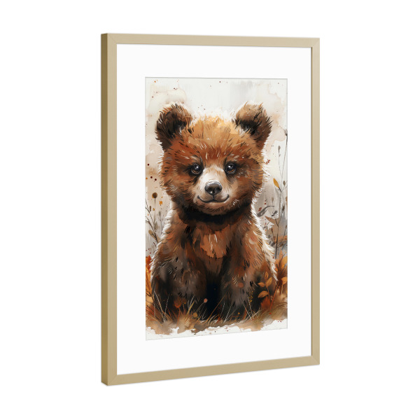 Poster mit Rahmen Gold "Baby Bear (matart)" artboxONE - Für Kinder,Tiere - Bear,Bears,Animal,Animals,Nature,Baby,Cute,Wild,Painting,Watercolor