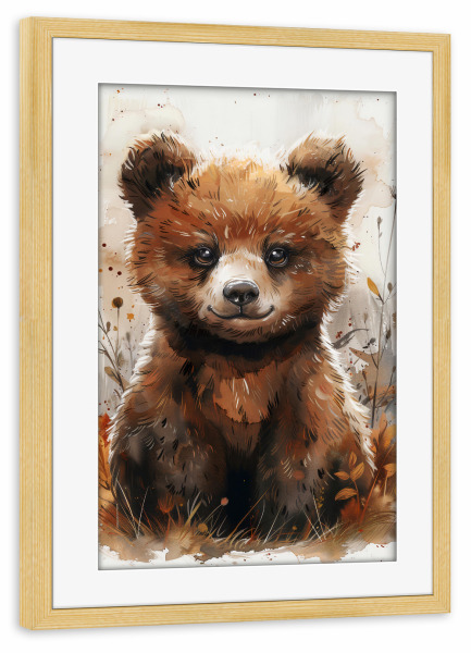 Poster mit Rahmen kiefer "Baby Bear (matart)" artboxONE - Für Kinder,Tiere - Bear,Bears,Animal,Animals,Nature,Baby,Cute,Wild,Painting,Watercolor