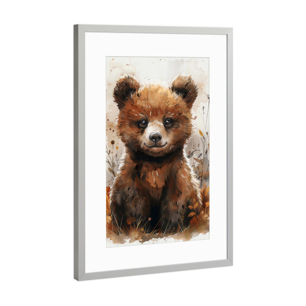 Poster mit Rahmen Silber "Baby Bear (matart)" artboxONE - Für Kinder,Tiere - Bear,Bears,Animal,Animals,Nature,Baby,Cute,Wild,Painting,Watercolor