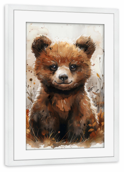 Poster mit Rahmen weiß "Baby Bear (matart)" artboxONE - Für Kinder,Tiere - Bear,Bears,Animal,Animals,Nature,Baby,Cute,Wild,Painting,Watercolor