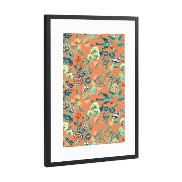 Poster mit Rahmen Schwarz (Metallic) "Cecilia Mok - Chintz Coral" artboxONE - Natur,Floral,Tiere