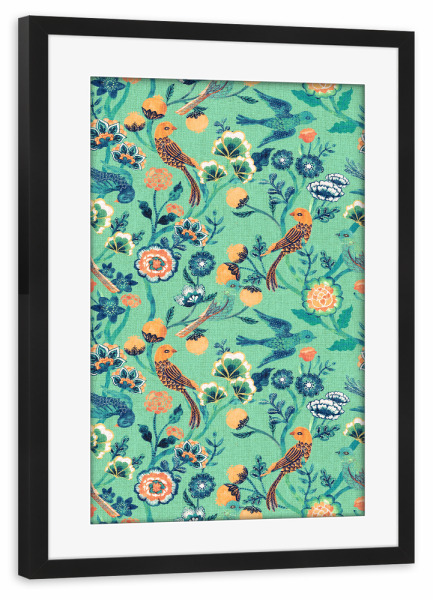 Poster mit Rahmen schwarz "Cecilia Mok - Chintz Aqua" artboxONE - Natur,Floral,Für Kinder,Tiere