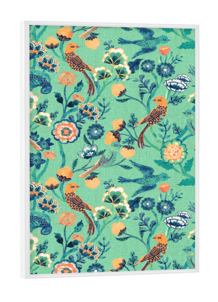 Poster mit weißem Rahmen "Cecilia Mok - Chintz Aqua" artboxONE - Natur,Floral,Für Kinder,Tiere