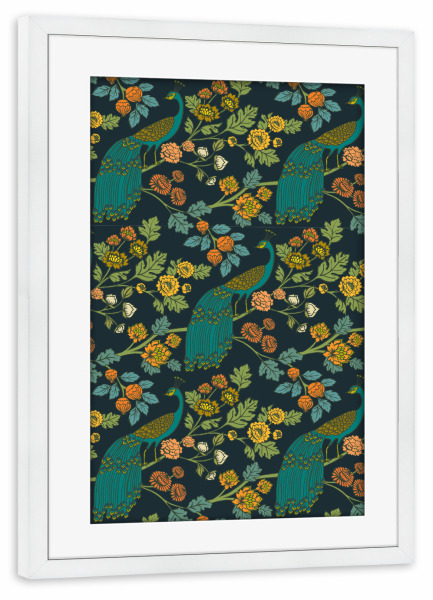 Poster mit Rahmen weiß "Cecilia Mok - Pfauengarten grün" artboxONE - Natur,Floral,Tiere