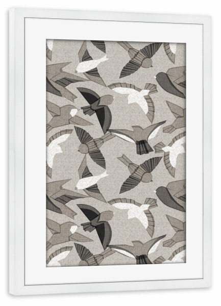 Poster mit Rahmen weiß "Cecilia Mok - Itakime Vögel Grau" artboxONE - Natur,Tiere