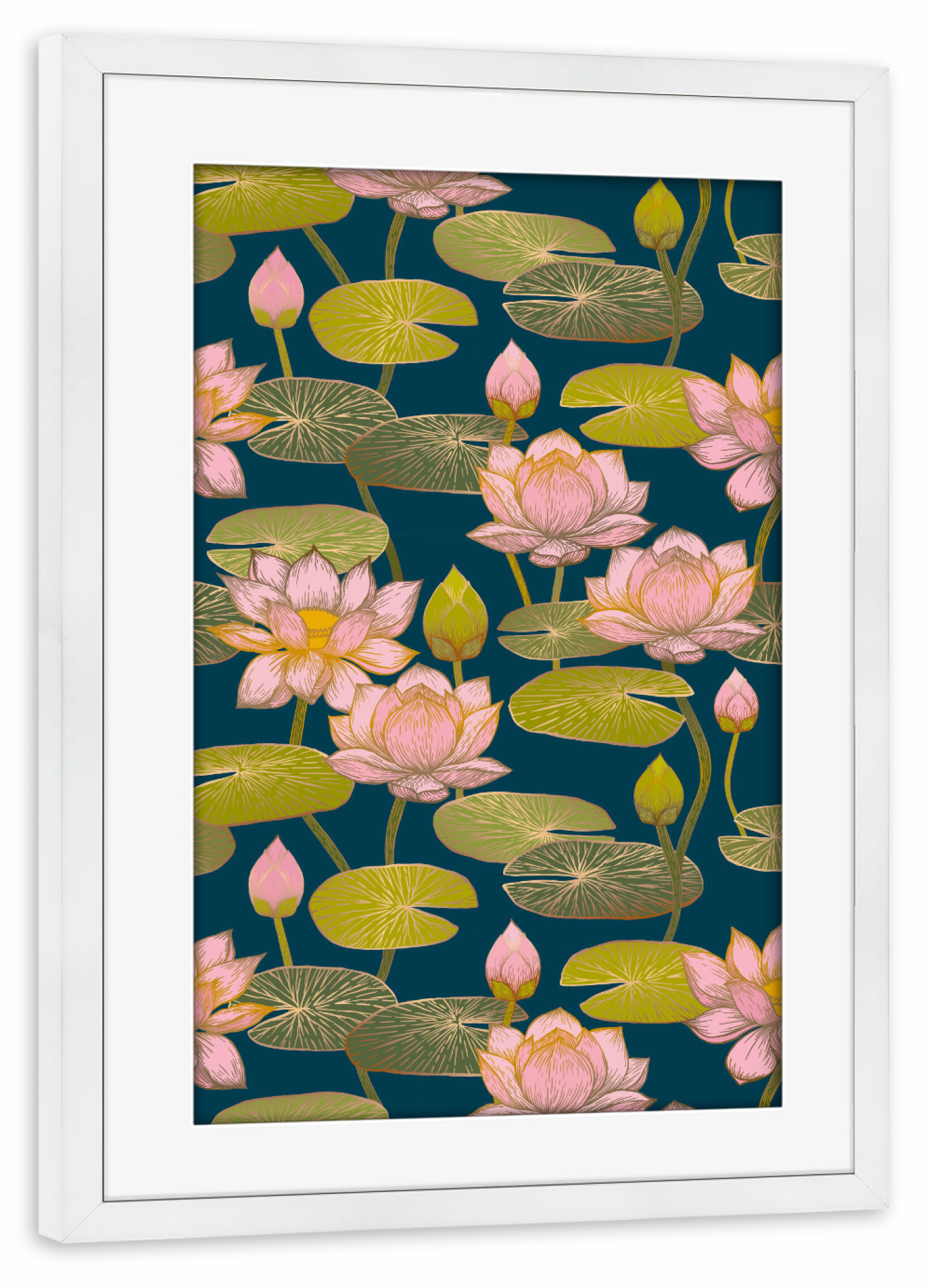 Poster mit Rahmen weiß "Cecilia Mok - Lotusblüten blau" artboxONE - Natur,Floral