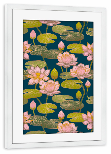 Poster mit Rahmen weiß "Cecilia Mok - Lotusblüten blau" artboxONE - Natur,Floral