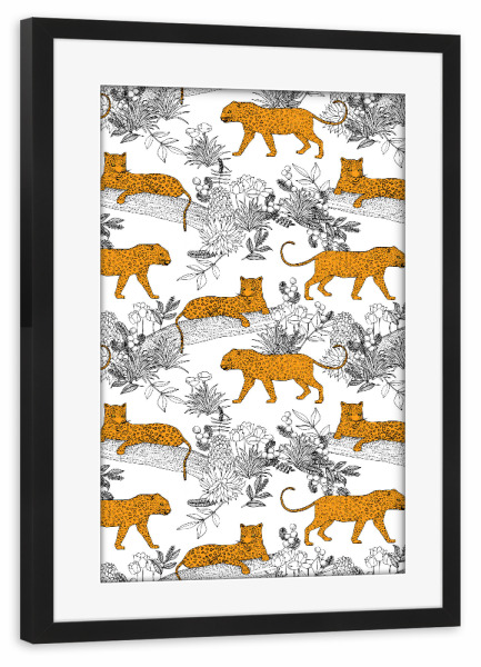 Poster mit Rahmen schwarz "Cecilia Mok - Leoparden White" artboxONE - Natur,Floral,Tiere
