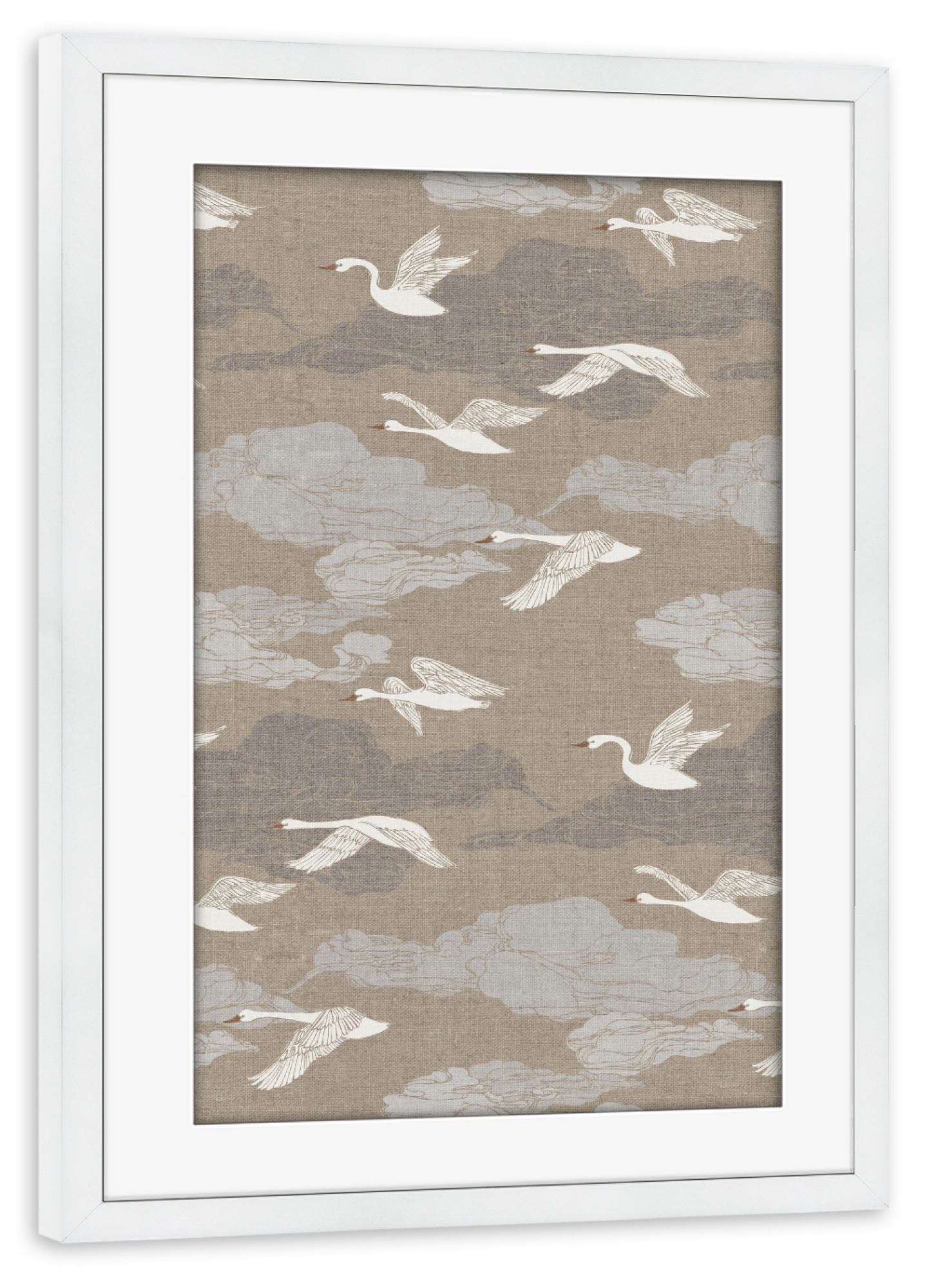 Poster mit Rahmen weiß "Cecilia Mok - Wilde Schwäne Linen" artboxONE - Natur,Tiere