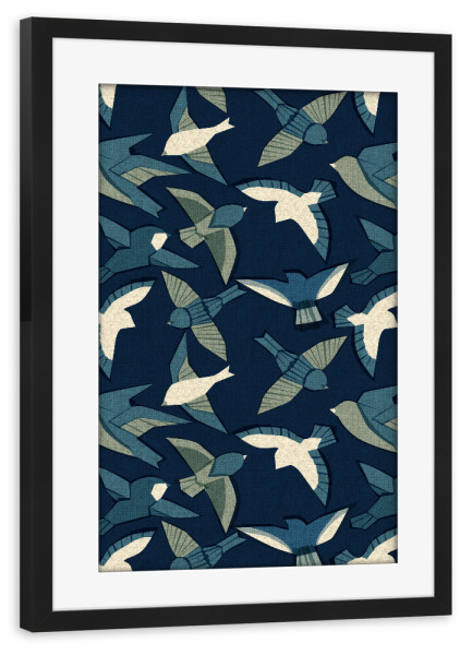Poster mit Rahmen schwarz "Cecilia Mok-Itakime Vögel Indigo" artboxONE - Natur,Tiere
