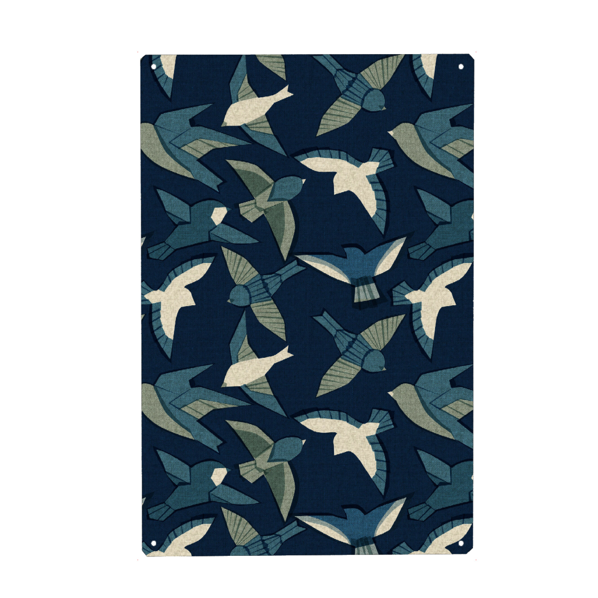 Metall Poster "Cecilia Mok-Itakime Vögel Indigo" artboxONE - Natur,Tiere - Muster,Vögel,Natur,Indigo,Nature,Birds,Repeating,Tiere,Animals,Fly,Fliegen