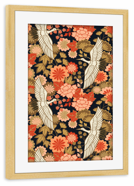 Poster mit Rahmen kiefer "Cecilia Mok - Kraniche schwarz" artboxONE - Natur,Floral,Tiere