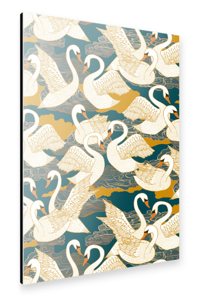Alu-Dibond "Cecilia Mok - Schwäne Blau Gold" 30x20 cm artboxONE