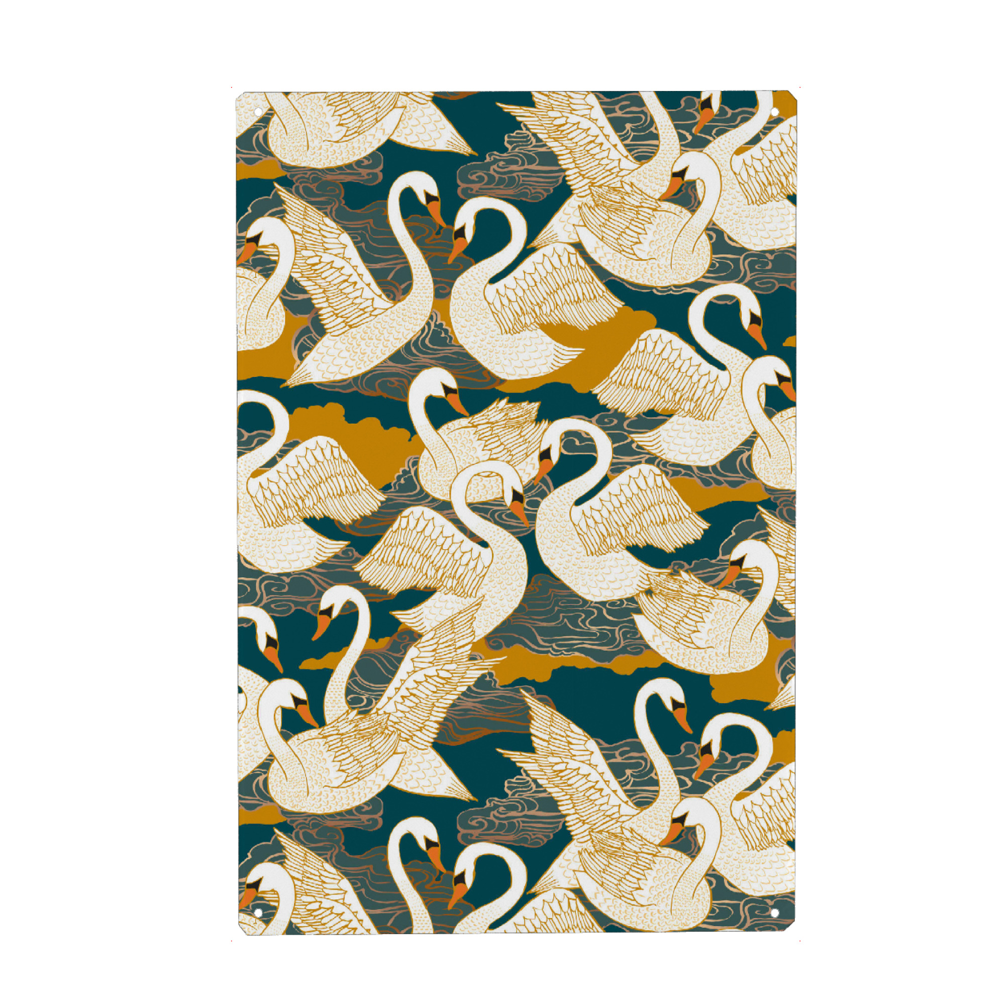 Metall Poster "Cecilia Mok - Schwäne Blau Gold" artboxONE - Natur,Tiere