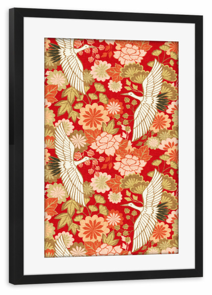 Poster mit Rahmen schwarz "Cecilia Mok - Kraniche Rot" artboxONE - Natur,Floral,Tiere