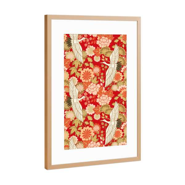 Poster mit Rahmen Kupfer "Cecilia Mok - Kraniche Rot" artboxONE - Natur,Floral,Tiere