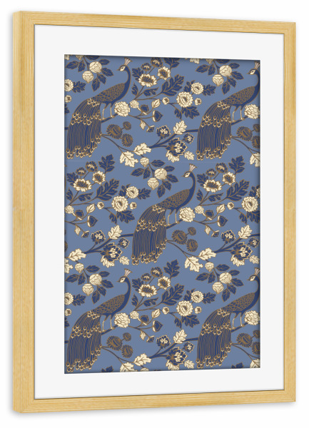 Poster mit Rahmen kiefer "Cecilia Mok - Pfaunengarten Blau" artboxONE - Natur,Floral,Tiere