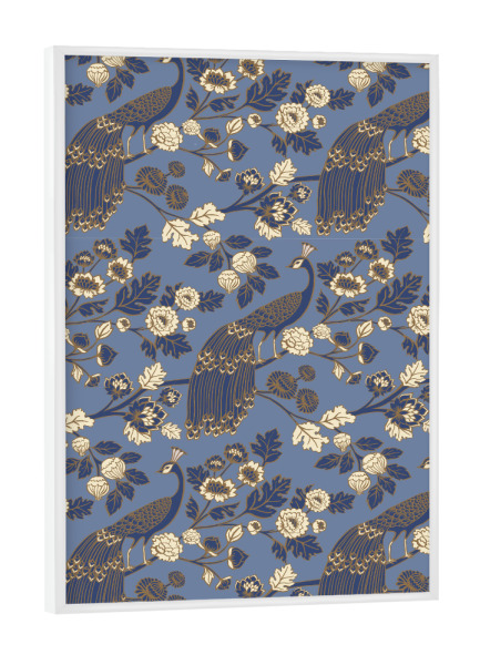 Poster mit weißem Rahmen "Cecilia Mok - Pfaunengarten Blau" artboxONE - Natur,Floral,Tiere