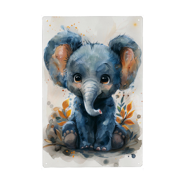 Metall Poster "Baby Elephant (matart)" artboxONE - Für Kinder,Tiere - Elefant,Elefanten,Tier,Tiere,Natur,Baby,Niedlich,Wild,Tierwelt,Malerei,Aquarell