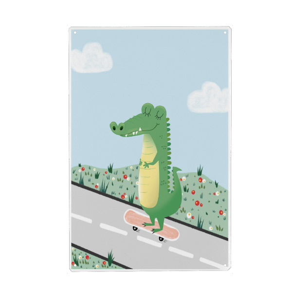 Metall Poster "Croci an Bord" artboxONE - Für Kinder,Tiere,Comic - Krokodil,Rollbrett,Kinder,Kinderzimmer,Wandkunst,Dekor - Blechschild