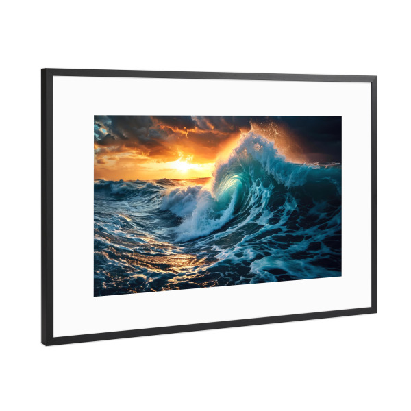 Poster mit Rahmen Schwarz (Metallic) "Welle im Abendlicht" artboxONE - Natur,Reise