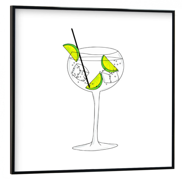 Poster mit schwarzem Rahmen 30x30 cm "Cocktail Hugo" artboxONE - Menschen,Essen & Trinken / Alkohol - Zitrone,Cocktail,Getränk,Minimal
