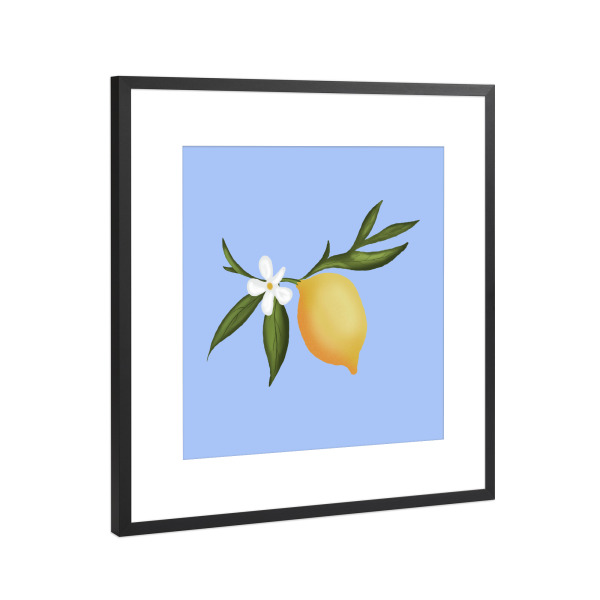 Poster mit Rahmen Schwarz (Metallic) "Zitrone" artboxONE - Floral,Essen & Trinken / Obst & Gemüse - Zitrone,Tropisch,Obst,Blatt,Blumen