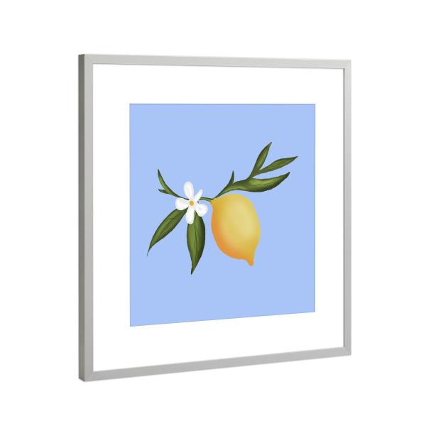Poster mit Rahmen Silber "Zitrone" artboxONE - Floral,Essen & Trinken / Obst & Gemüse - Zitrone,Tropisch,Obst,Blatt,Blumen