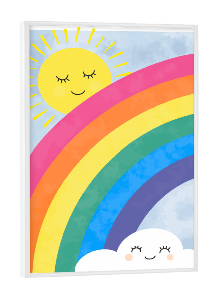 Poster mit weißem Rahmen "Regenbogen und Sonnenschein" artboxONE - Natur,Für Kinder,Comic