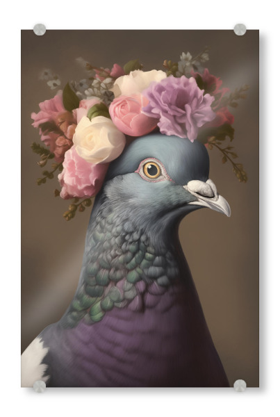 Acrylglasbild "Blumige Taube" artboxONE - Natur,Floral,Tiere