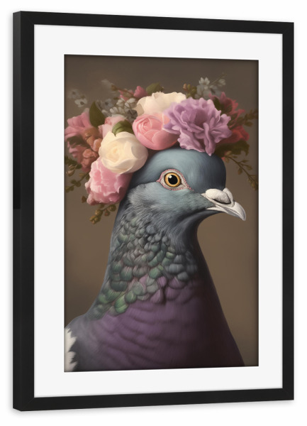 Poster mit Rahmen schwarz "Blumige Taube" artboxONE - Natur,Floral,Tiere