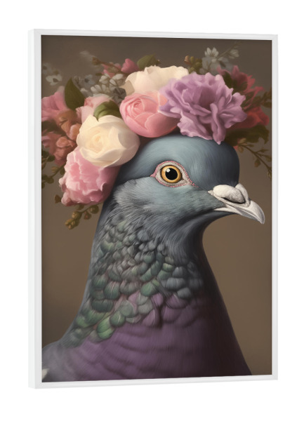 Poster mit weißem Rahmen "Blumige Taube" artboxONE - Natur,Floral,Tiere