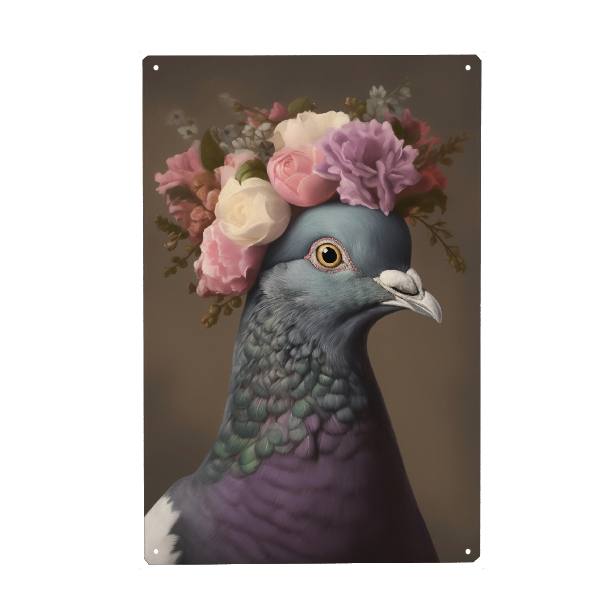 Metall Poster "Blumige Taube" artboxONE - Natur,Floral,Tiere