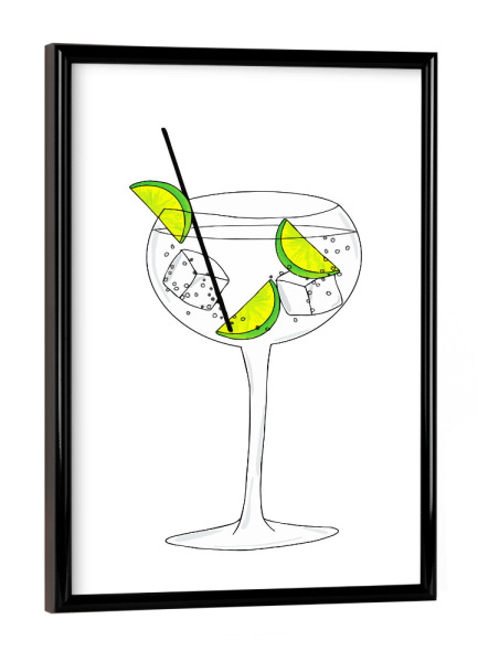 Poster mit schwarzem Rahmen "Cocktail_Hugo" artboxONE - Menschen,Essen & Trinken / Alkohol - Getränk,Alkohol,Cocktail,Glas,Linienarbeit,Minimal
