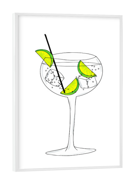 Poster mit weißem Rahmen "Cocktail_Hugo" artboxONE - Menschen,Essen & Trinken / Alkohol - Getränk,Alkohol,Cocktail,Glas,Linienarbeit,Minimal