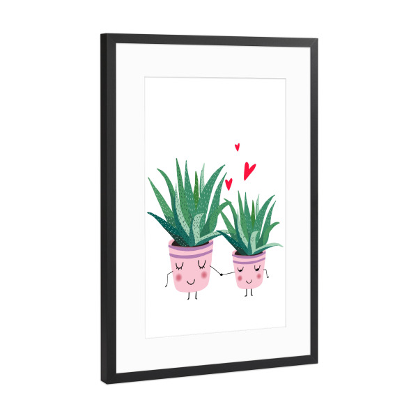 Poster mit Rahmen Schwarz (Metallic) "Aloe-Paar" artboxONE - Floral,Menschen,Liebe - Paar,Ehemann,Ehefrau,Pflanze,Liebe,Blumen,Lustig