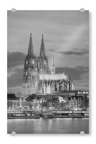 Acrylglasbild "Kölner Dom am Abend schwarz-weiß" artboxONE - Städte / Köln,Schwarzweiß,Architektur