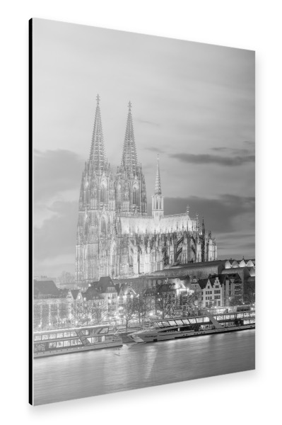 Alu-Dibond "Kölner Dom am Abend schwarz-weiß" 30x20 cm artboxONE