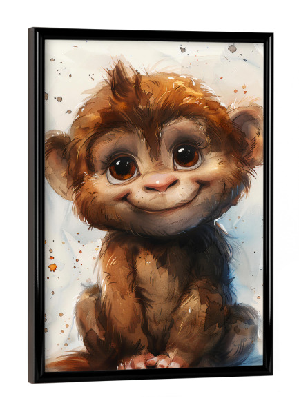 Poster mit schwarzem Rahmen "Baby Monkey (matart)" artboxONE - Für Kinder,Tiere - Monkey,Animal,Animals,Nature,Baby,Cute,Painting,Watercolor