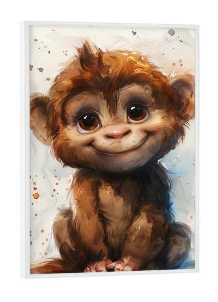 Poster mit weißem Rahmen "Baby Monkey (matart)" artboxONE - Für Kinder,Tiere - Monkey,Animal,Animals,Nature,Baby,Cute,Painting,Watercolor