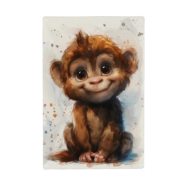 Metall Poster "Baby Monkey (matart)" artboxONE - Für Kinder,Tiere - Monkey,Animal,Animals,Nature,Baby,Cute,Painting,Watercolor - Blechschild