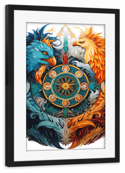 Poster mit Rahmen schwarz "Mandala - Mystisch - Selene" artboxONE - Tiere,Abstrakt,Fiktion