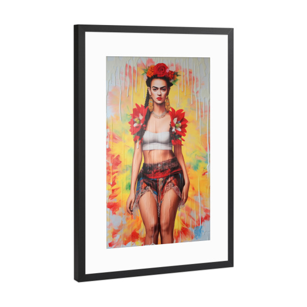 Poster mit Rahmen Schwarz (Metallic) "Frida popkultur" artboxONE - Floral,Abstrakt,Menschen