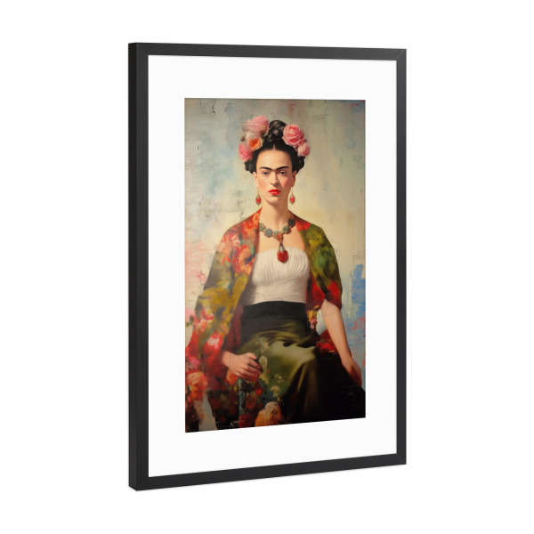 Poster mit Rahmen Schwarz (Metallic) "Frida Mexikanische Folklore" artboxONE - Floral,Menschen,Fashion