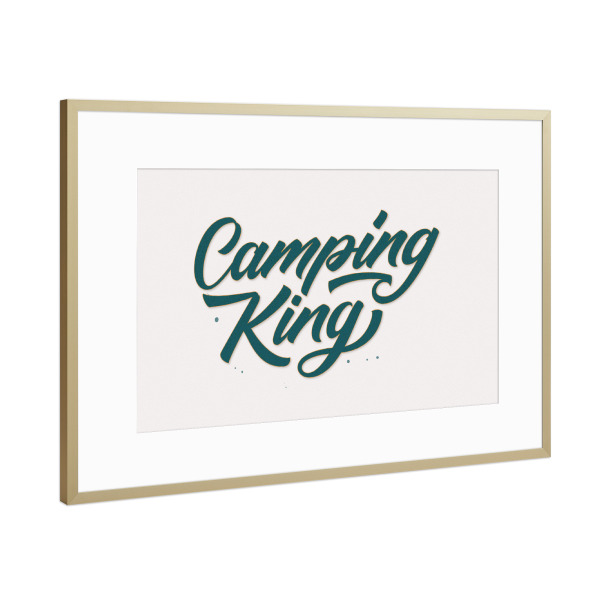 Poster mit Rahmen Gold "Camping King: Grün" artboxONE - Typografie,Männer,Lustig