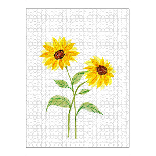 Puzzle Ravensburger "Zwei Sonnenblumen und Blätter" artboxONE - Natur,Floral,Liebe - Sonnenblume,Blume,Aquarell,Wandkunst - Bild sonnenblume