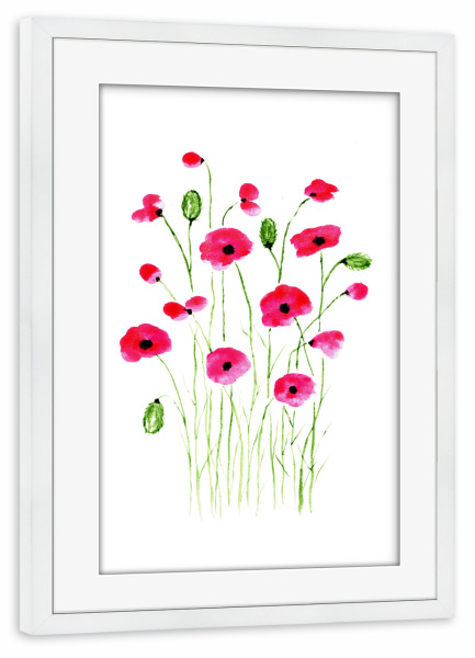 Poster mit Rahmen weiß "Mohnblumen minimal" artboxONE - Natur,Floral - Mohn,Mohnfeld,Blumen,Blumen,Aquarell