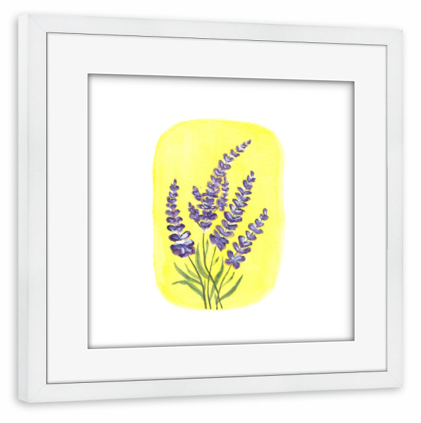 Poster mit Rahmen weiß "Lavendel branch_sqaure" artboxONE - Natur,Floral - Blumen,Blumen,Gouache,Aquarell,Lavendel,Zweige